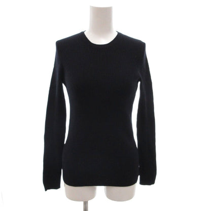 Prada Rib Knit Sweater Crew Neck Long Sleeve Stretch 42 Navy
