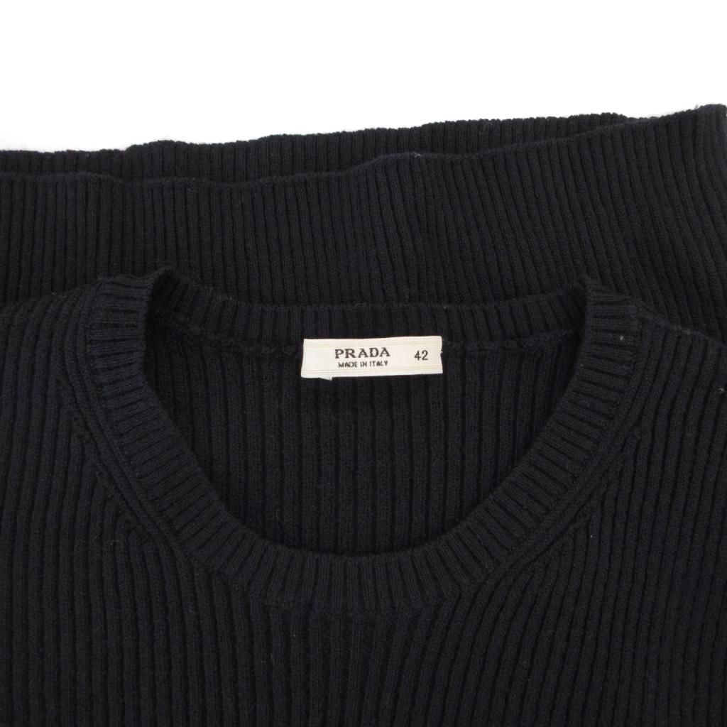 Prada Rib Knit Sweater Crew Neck Long Sleeve Stretch 42 Navy — view 6