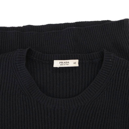Prada Rib Knit Sweater Crew Neck Long Sleeve Stretch 42 Navy — view 6