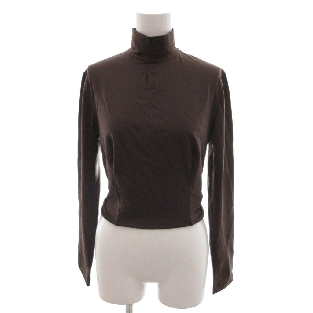 Fendi Top Pullover High Neck Logo Embroidery Long Sleeve Stretch 42 Brown
