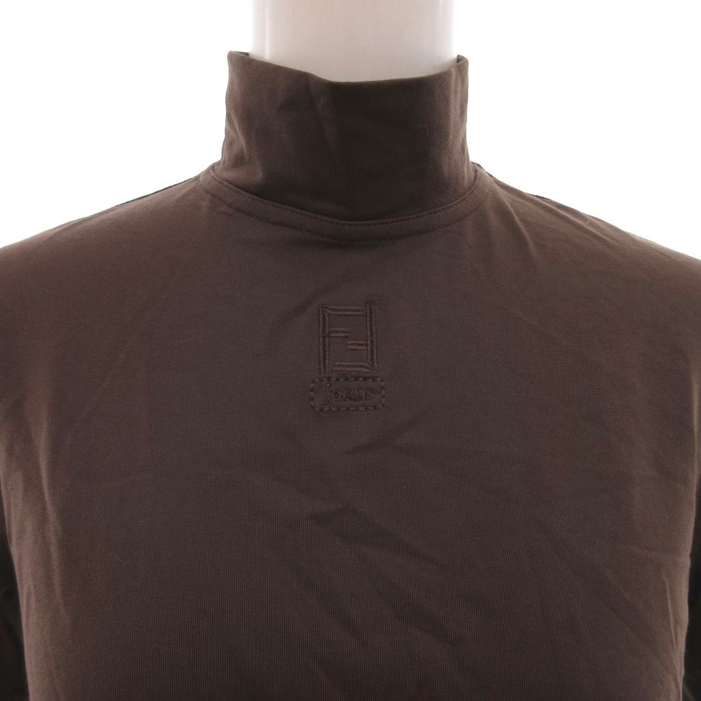 Fendi Top Pullover High Neck Logo Embroidery Long Sleeve Stretch 42 Brown — view 4