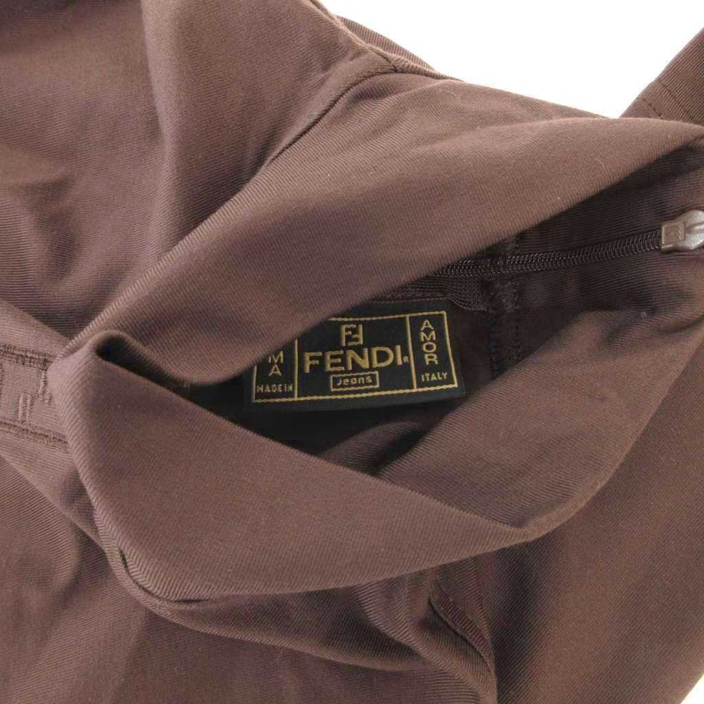 Fendi Top Pullover High Neck Logo Embroidery Long Sleeve Stretch 42 Brown — view 8