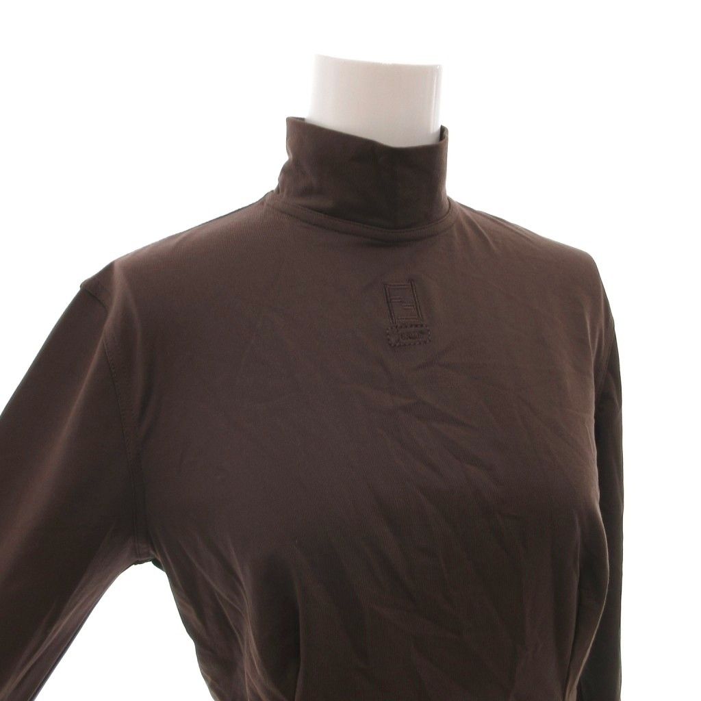 Fendi Top Pullover High Neck Logo Embroidery Long Sleeve Stretch 42 Brown — view 5