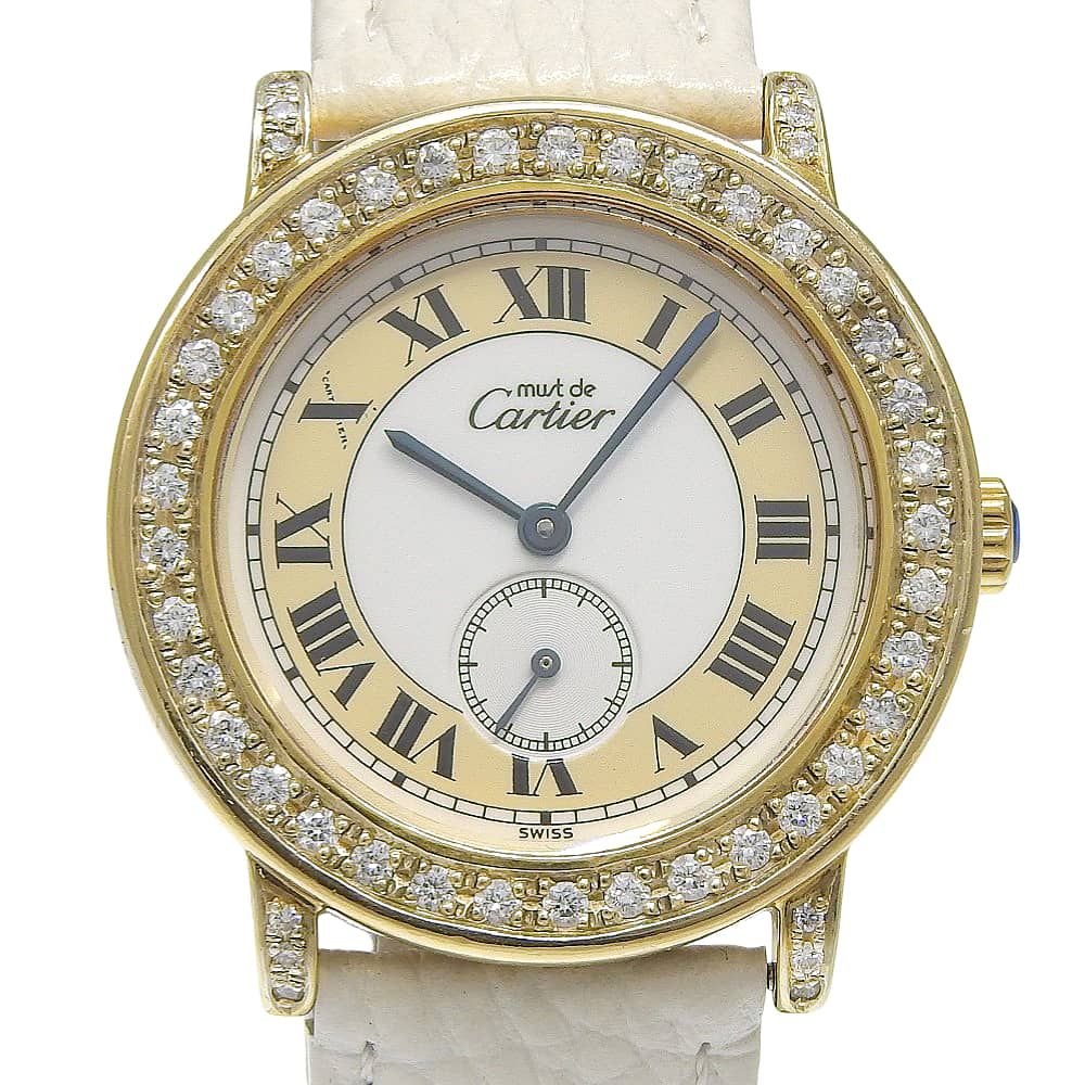 Cartier Mastrond Aftermarket Bezel 925 Sterling Silver Diamond Leather Quartz