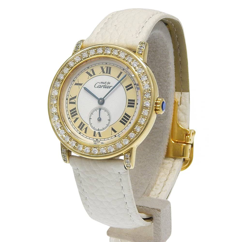 Cartier Mastrond Aftermarket Bezel 925 Sterling Silver Diamond Leather Quartz — view 2