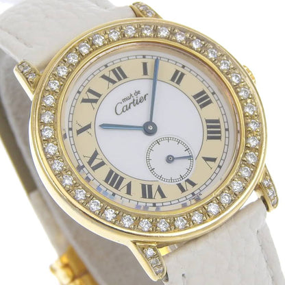 Cartier Mastrond Aftermarket Bezel 925 Sterling Silver Diamond Leather Quartz — view 3