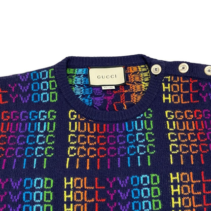 Gucci Sweater Logo Total Pattern Knit XL U-le Navy Rainbow Multicolor — view 3
