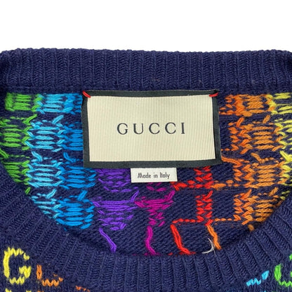 Gucci Sweater Logo Total Pattern Knit XL U-le Navy Rainbow Multicolor — view 6