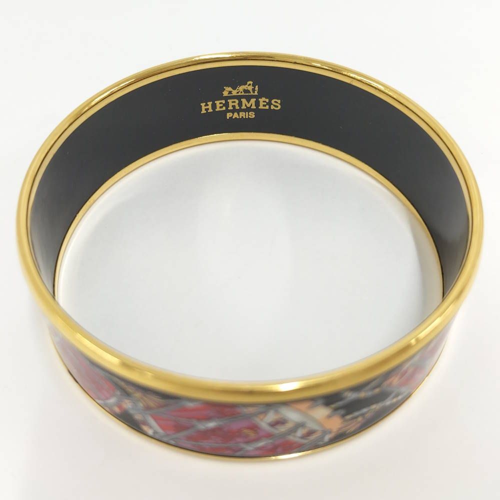 Hermes Enamel GM Bangle Plated Gold Black Multicolor Bracelet — view 6