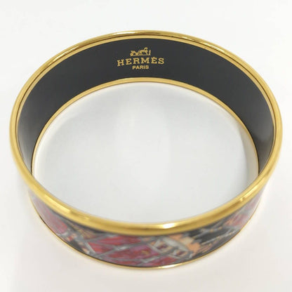 Hermes Enamel GM Bangle Plated Gold Black Multicolor Bracelet — view 6