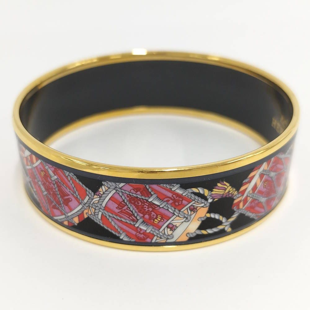 Hermes Enamel GM Bangle Plated Gold Black Multicolor Bracelet — view 2
