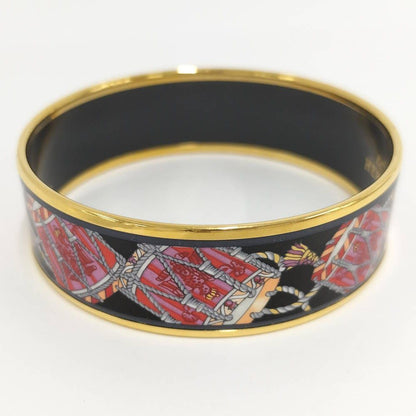 Hermes Enamel GM Bangle Plated Gold Black Multicolor Bracelet — view 2