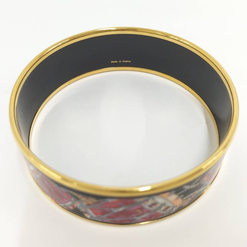 Hermes Enamel GM Bangle Plated Gold Black Multicolor Bracelet — view 7