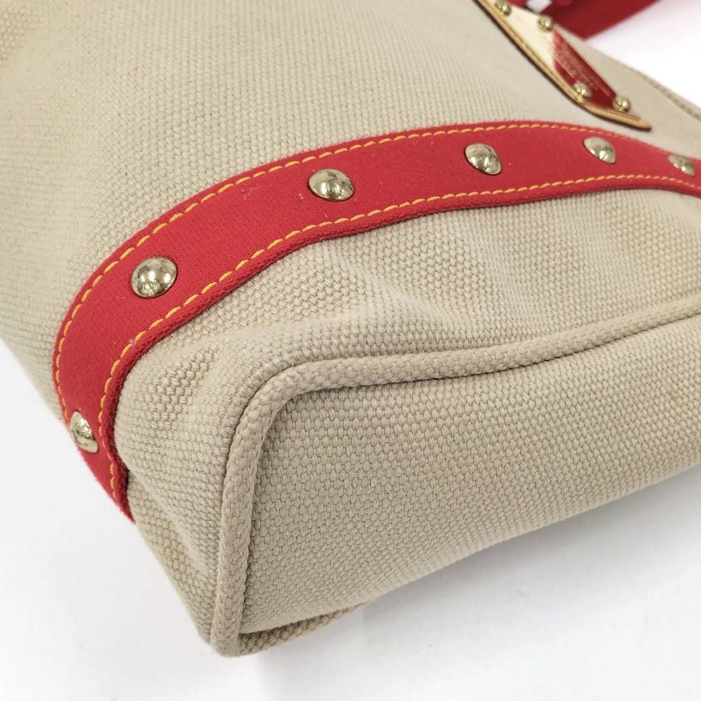 Louis Vuitton Antigua Cabas MM Tote Bab Canvas Leather Beige Red — view 3
