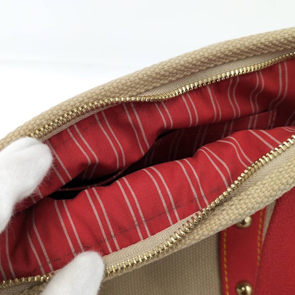 Louis Vuitton Antigua Cabas MM Tote Bab Canvas Leather Beige Red — view 9