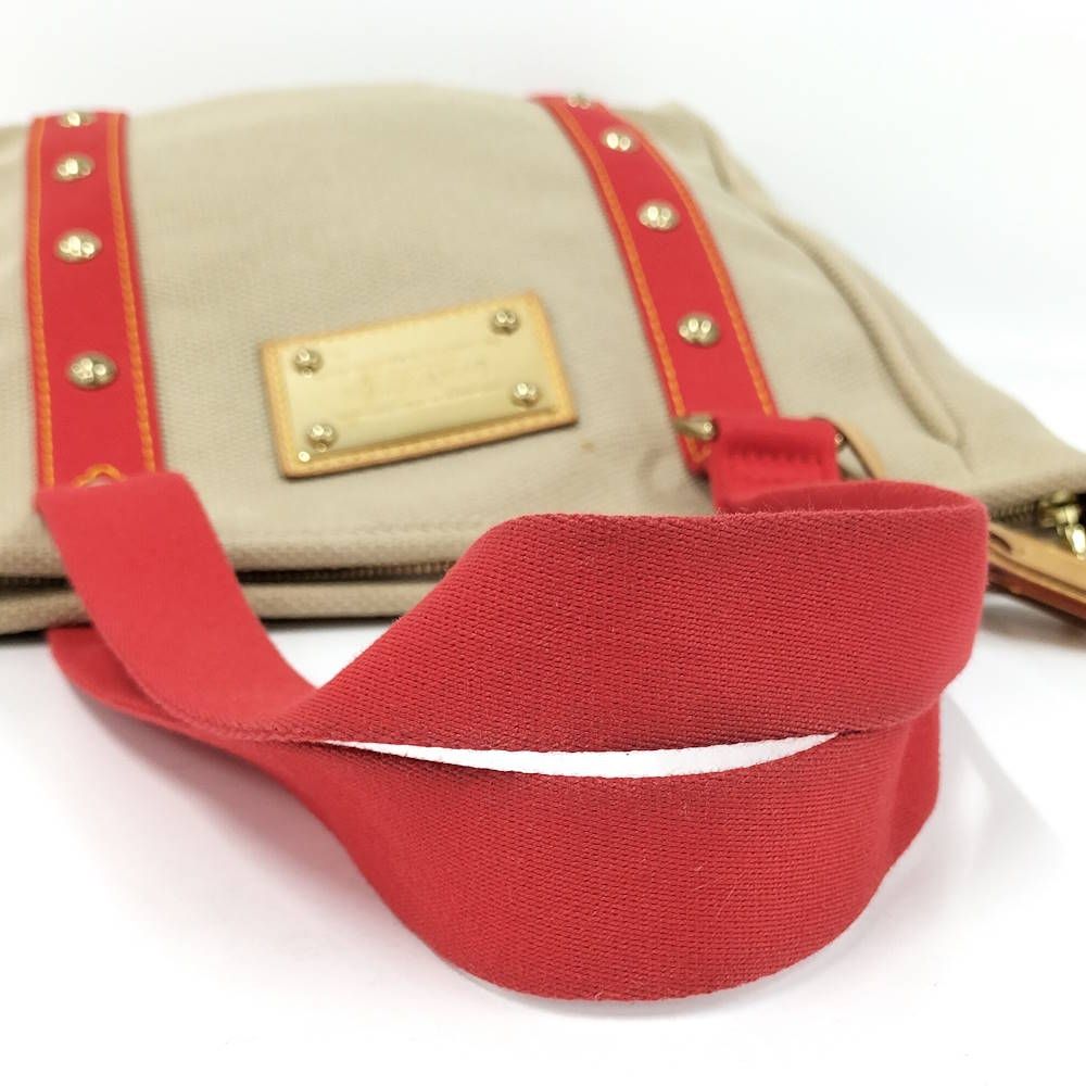 Louis Vuitton Antigua Cabas MM Tote Bab Canvas Leather Beige Red — view 4