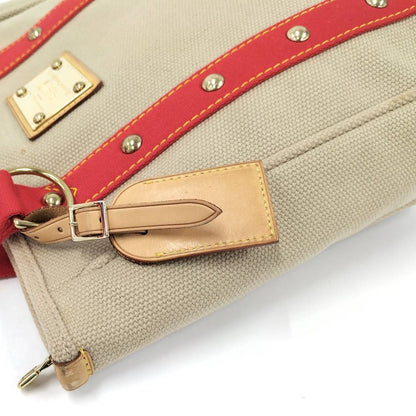 Louis Vuitton Antigua Cabas MM Tote Bab Canvas Leather Beige Red — view 5