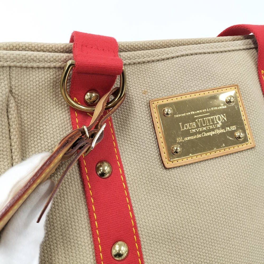 Louis Vuitton Antigua Cabas MM Tote Bab Canvas Leather Beige Red — view 6