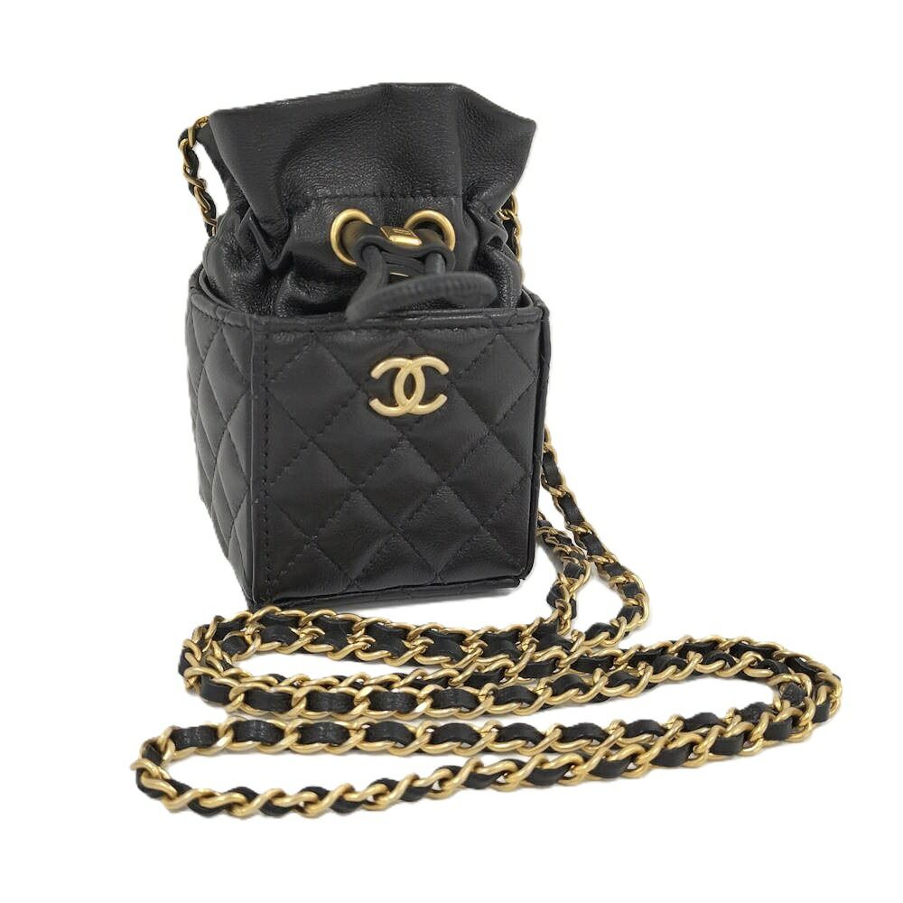 Chanel Mini Cube Chain Shoulder Bag Quilted Lambskin Black