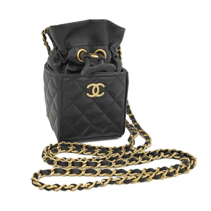 Chanel Mini Cube Chain Shoulder Bag Quilted Lambskin Black