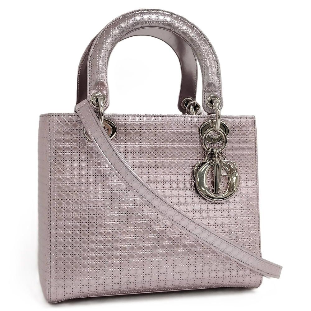 Dior Lady Dior 2-Way Shoulder Bag Leather Metallic Pink