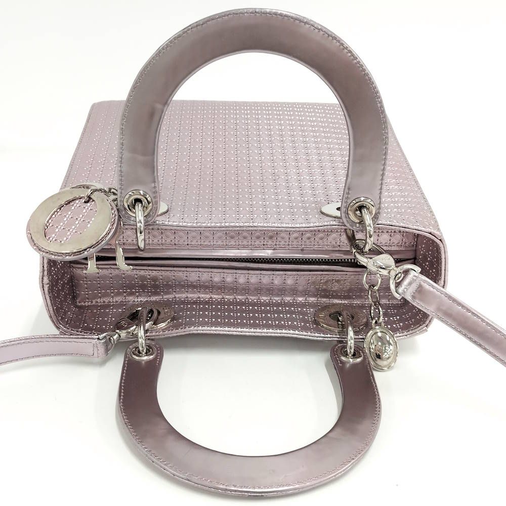 Dior Lady Dior 2-Way Shoulder Bag Leather Metallic Pink — view 7