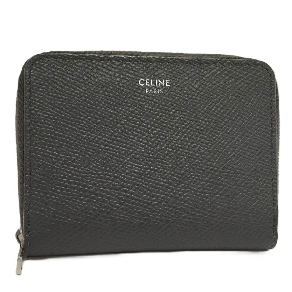 Celine Small Zip Wallet Compact Leather Dark Gray