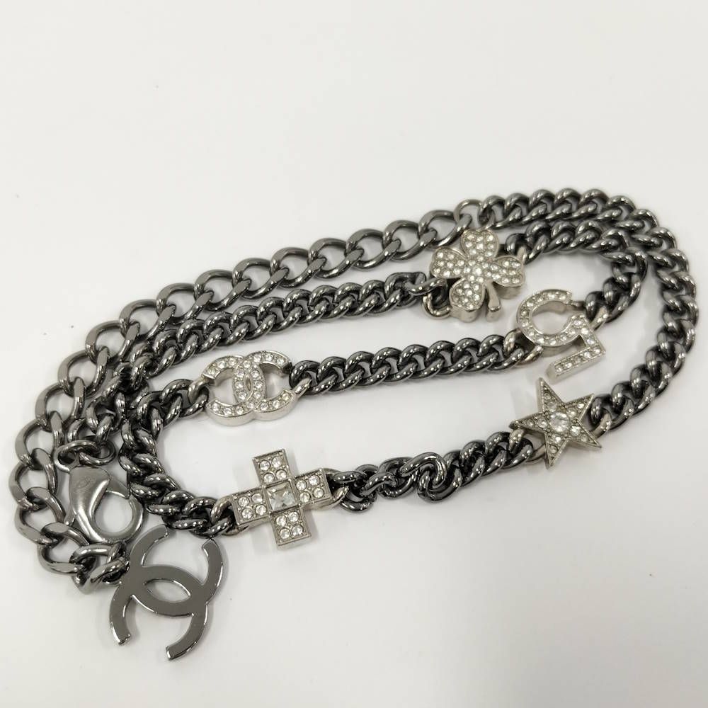 Chanel Necklace Coco Line Stone CC Logo Plated Silver — view 3