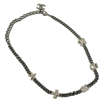 Chanel Necklace Coco Line Stone CC Logo Plated Silver