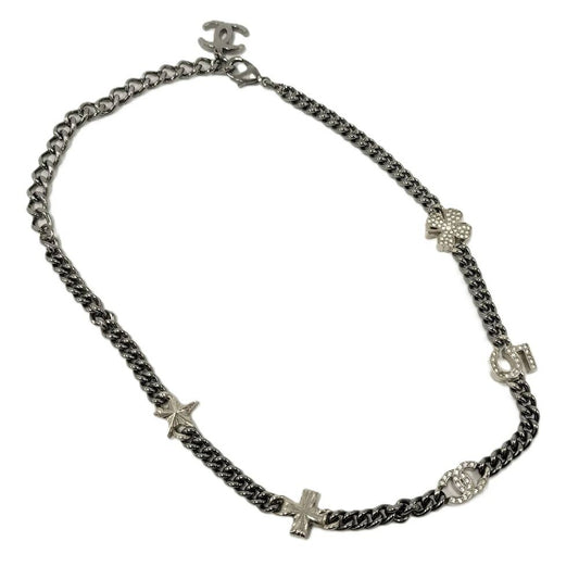 Chanel Necklace Coco Line Stone CC Logo Plated Silver