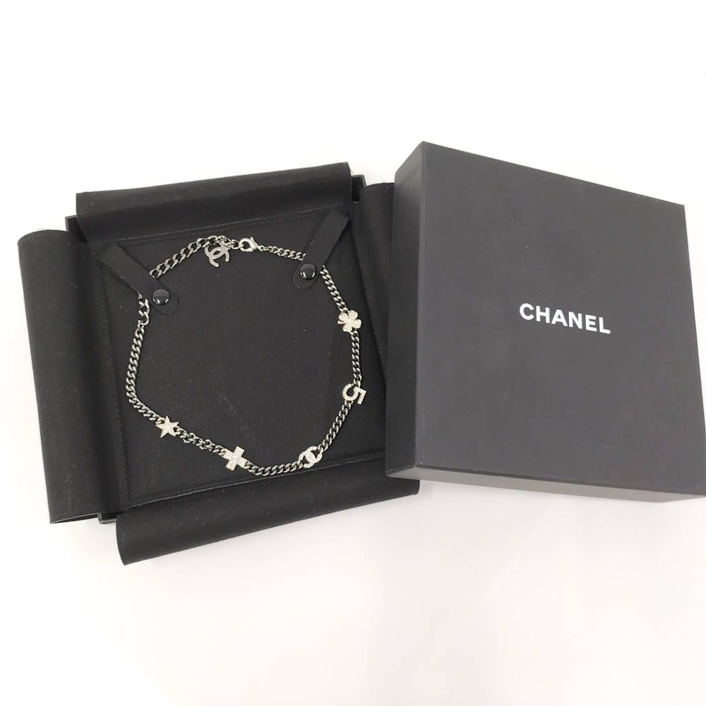 Chanel Necklace Coco Line Stone CC Logo Plated Silver — view 9