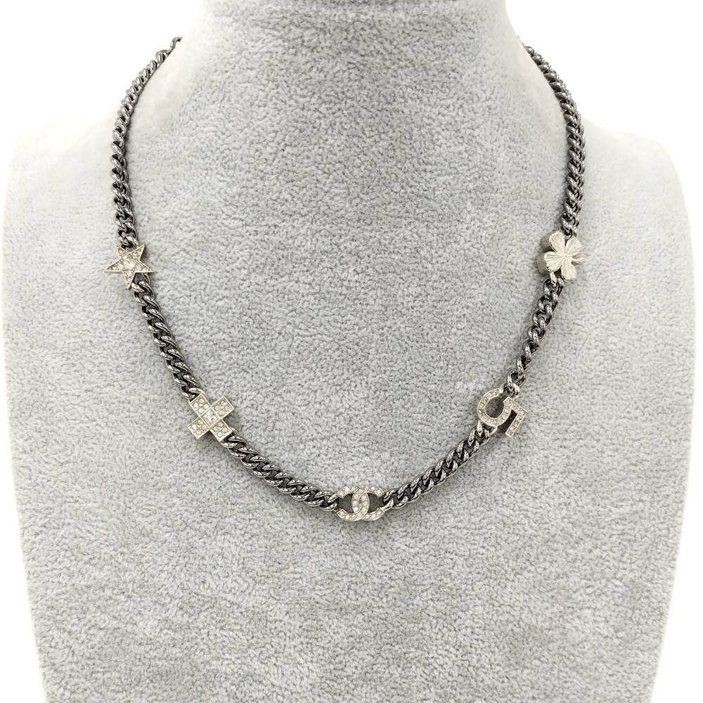 Chanel Necklace Coco Line Stone CC Logo Plated Silver — view 8