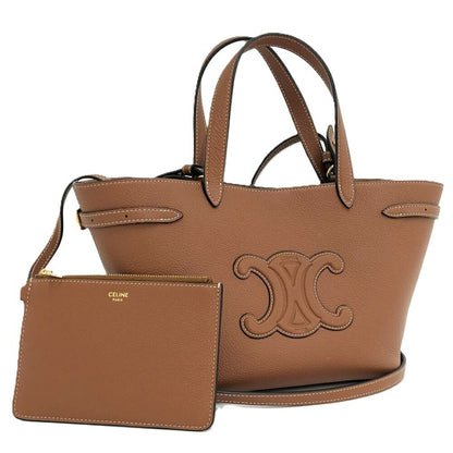 Celine Mini Cabas Anais Cuir 2-Way Bag with Triomphe Leather Brown