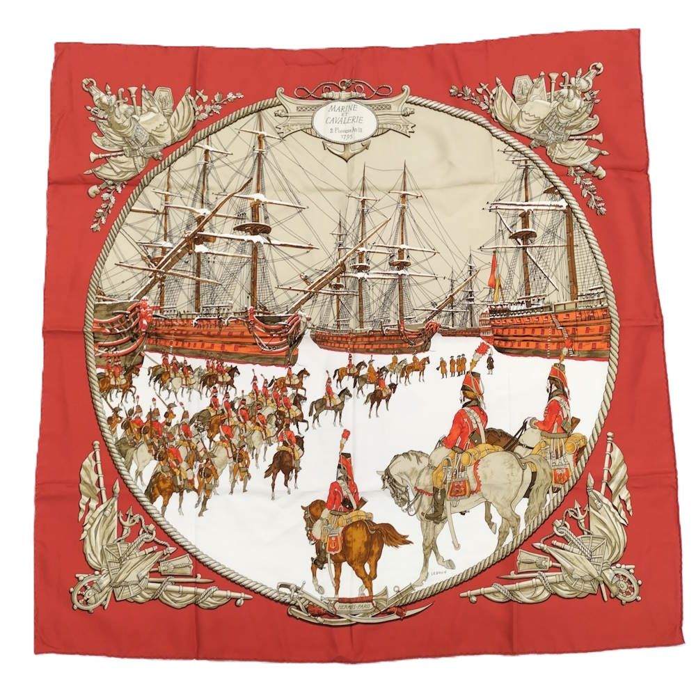 Hermes Carre 90 Scarf Marine ET Cavalerie Sea and Cavalry Silk
