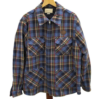Gucci Wool Zip Up Jacket Tiger Patch Blue
