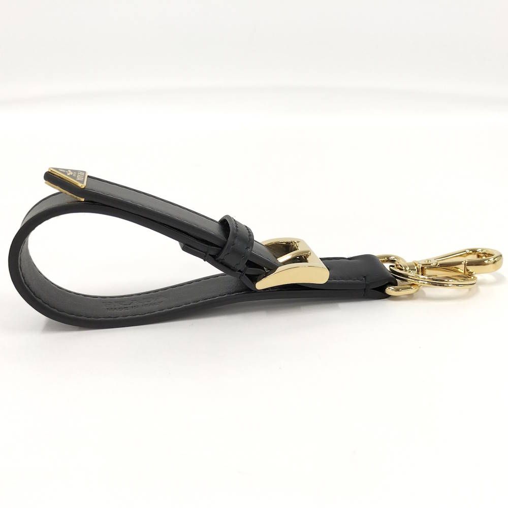 Prada Key Ring Triangle Logo Leather Black — view 4
