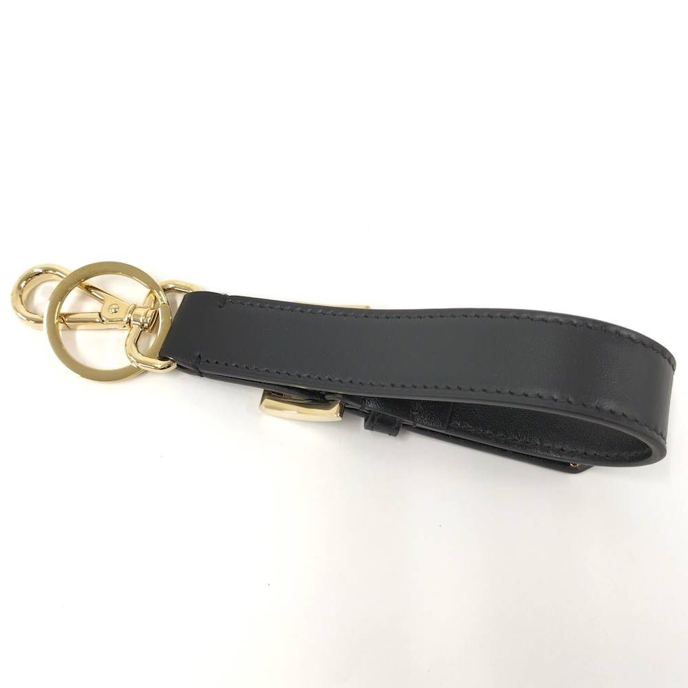 Prada Key Ring Triangle Logo Leather Black — view 2
