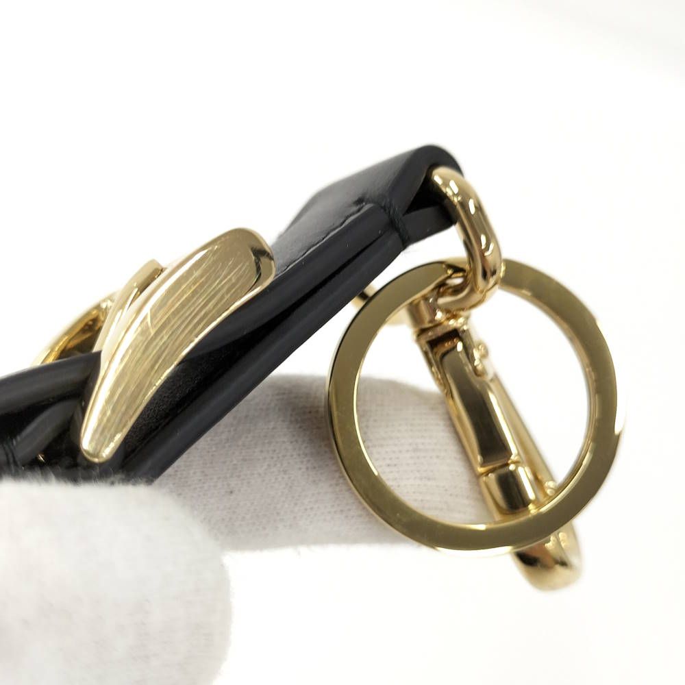 Prada Key Ring Triangle Logo Leather Black — view 9