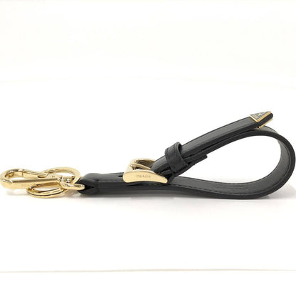 Prada Key Ring Triangle Logo Leather Black — view 3