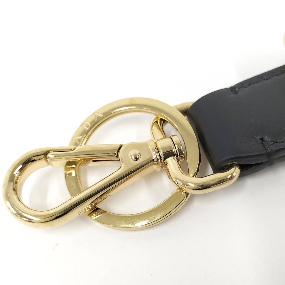 Prada Key Ring Triangle Logo Leather Black — view 6