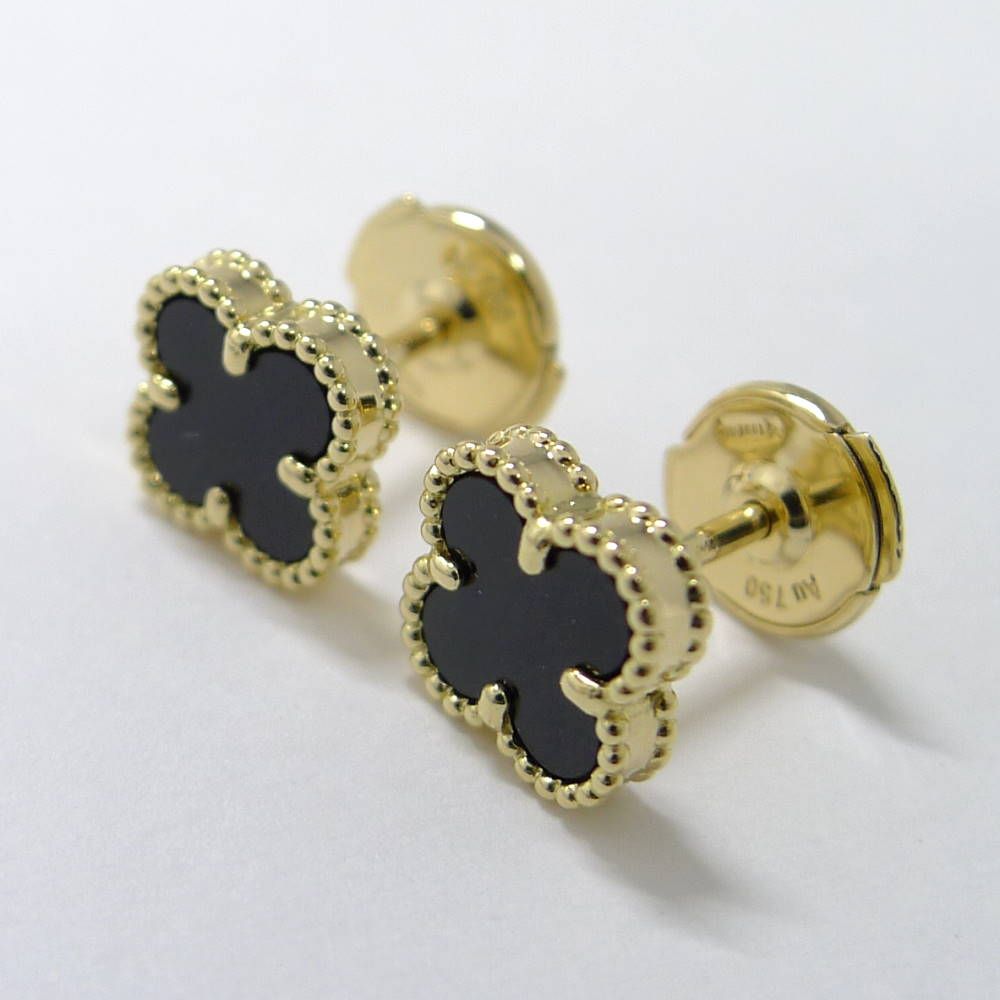 Van Cleef & Arpels Earrings Alhambra 18k Yellow Gold Onyx — view 5