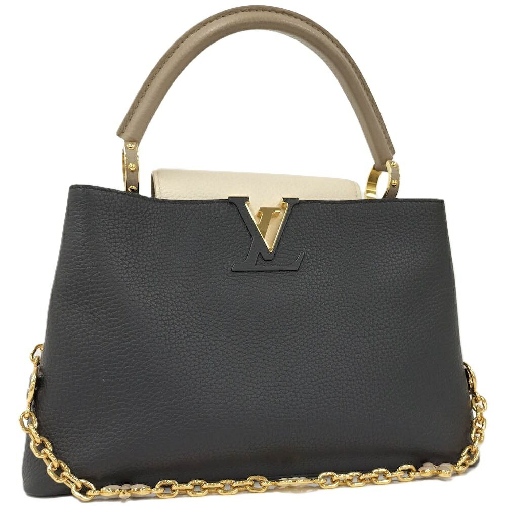 Louis Vuitton Capucines MM Handbag Taurillon Leather Black Cream