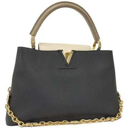 Louis Vuitton Capucines MM Handbag Taurillon Leather Black Cream