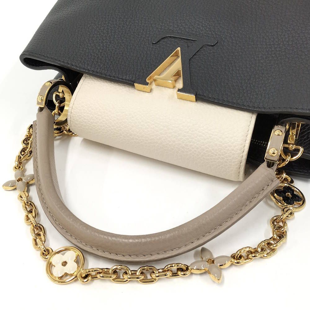 Louis Vuitton Capucines MM Handbag Taurillon Leather Black Cream — view 4