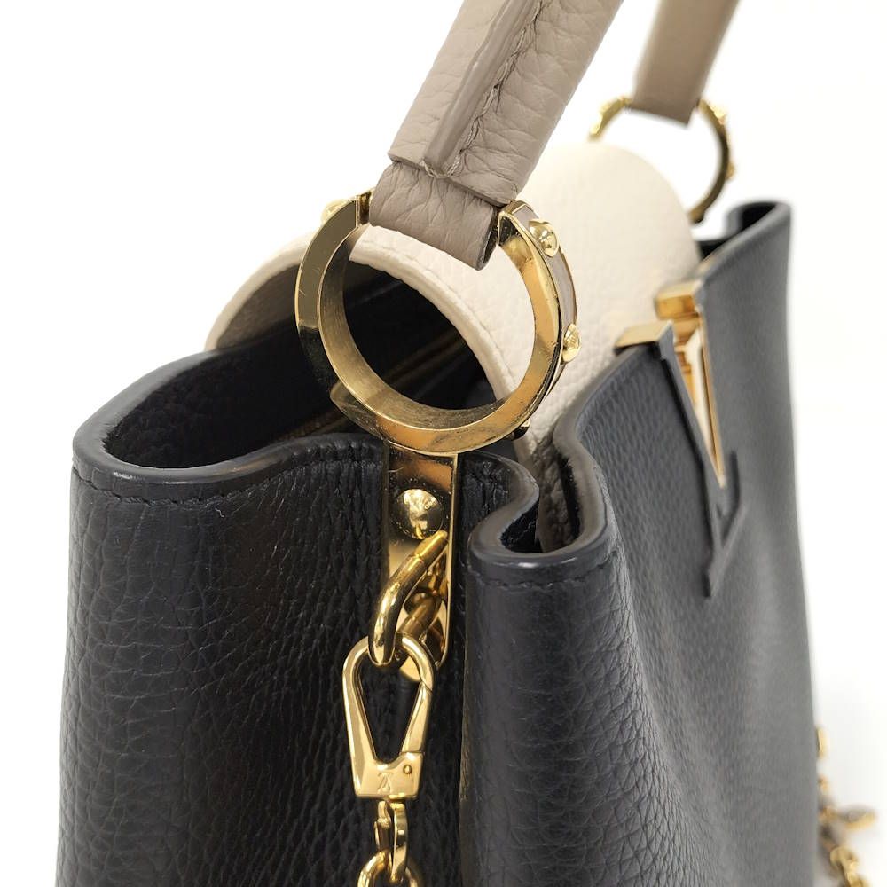 Louis Vuitton Capucines MM Handbag Taurillon Leather Black Cream — view 5