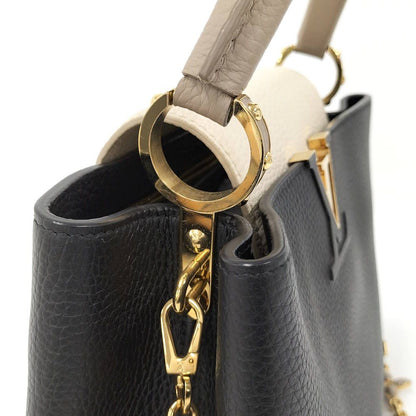 Louis Vuitton Capucines MM Handbag Taurillon Leather Black Cream — view 5