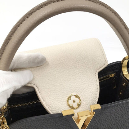 Louis Vuitton Capucines MM Handbag Taurillon Leather Black Cream — view 7