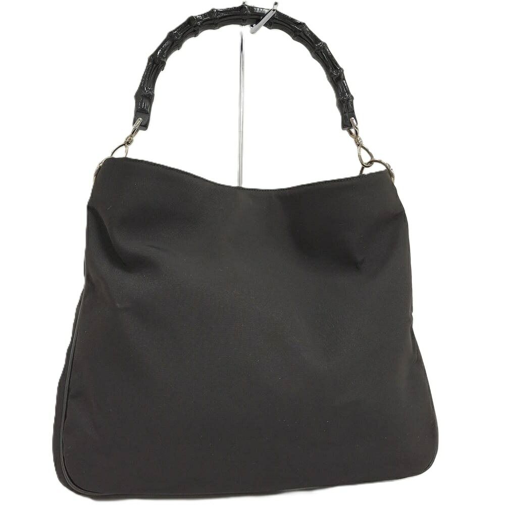 Gucci 2-Way Shoulder Bag Bamboo Nylon Leather Black