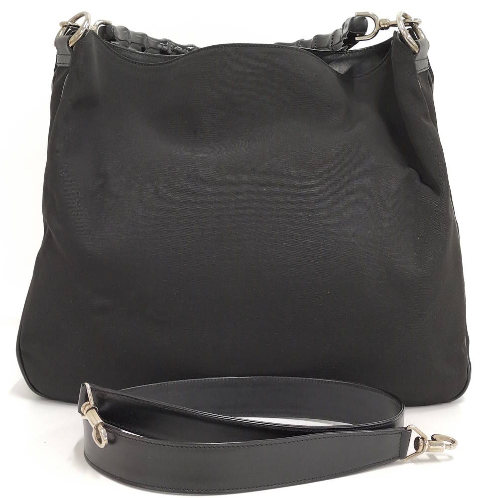 Gucci 2-Way Shoulder Bag Bamboo Nylon Leather Black — view 2
