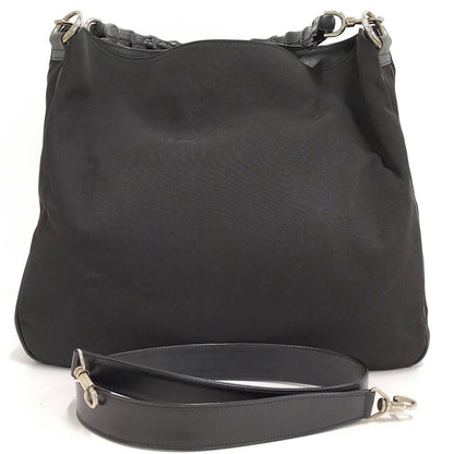 Gucci 2-Way Shoulder Bag Bamboo Nylon Leather Black — view 2